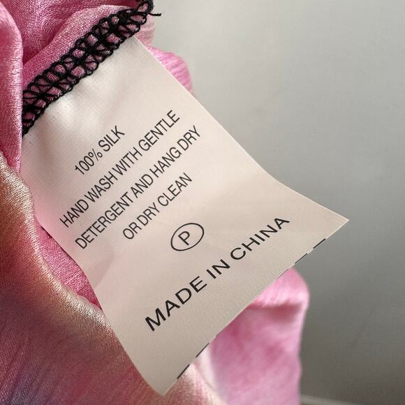 MARIE OLIVER Black Gray Pink Ombre Blouse Silk Tie Dye Split Neck Tassel Small S - Picture 7 of 7